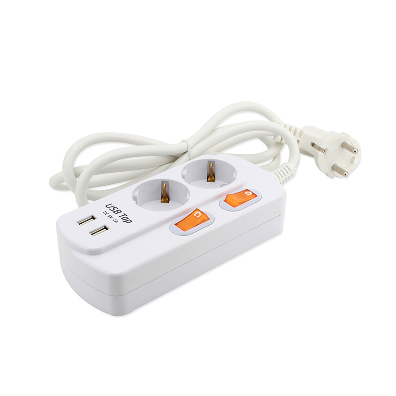 1,5m 2 utsalgssteder EU standardkontakt med 2 USB -porter og 2 individuelle bryter 1,5m 2 utsalgssteder EU standardkontakt med 2 USB -porter og 2 individuelle bryter